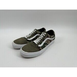 Vans Unisex 9 Women's 7.5 Men's Old Skool Camo Olive/White Canvas/Suede Sneakers